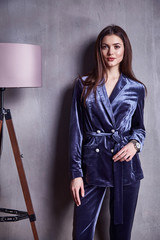 Sexy woman wear silk velvet suit clothes for businesswoman