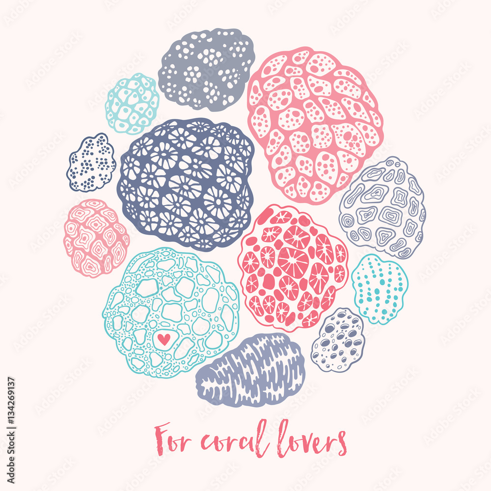 Poster round vector print with corals