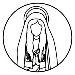 circular shape with contour half body saint virgin mary praying vector illustration