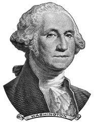 Foto op Canvas US President George Washington face on one USA dollar bill macro isolated, 1 usd, United States of America money closeup © vkilikov