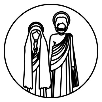 recommend clip art: circular shape with silhouette virgin mary and saint joseph standing vector illustration