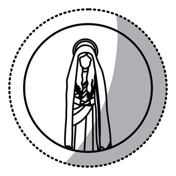 circular sticker with contour figure of saint virgin maria vector illustration