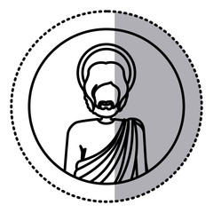 circular sticker with contour half body figure human of saint joseph vector illustration