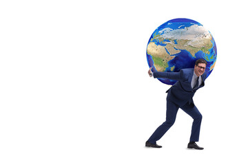 Businessman carrying Earth on his shoulders