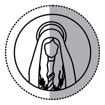 recommend clip art: circular sticker with silhouette half body saint virgin mary vector illustration