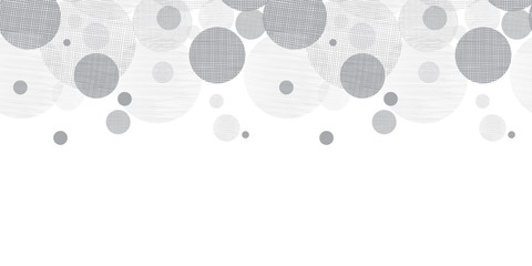 Vector Silver Grey Circles Dots Horizontal Seamless Pattern Border With Fabric Texture. Perfect for neutral nursery, birthday, handmade themed designs.
