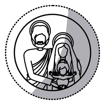 circular sticker with silhouette half body picture of sacred family vector illustration