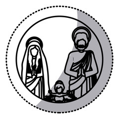 sticker silhouette sacred family with baby jesus vector illustration