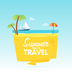 Time to travel, summer vacation, Vector flat background and objects illustrations badges tamplate