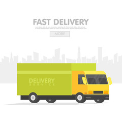 Delivery car and set of cardboard boxes. Vector illustration. Delivery service concept