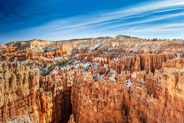 Fototapeta na wymiar top view of the Bryce Canyon National Park in Utah USA with blue and cloudy sky