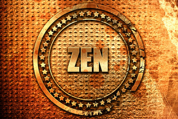 zen meditation, 3D rendering, grunge metal stamp