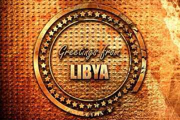 Greetings from libya, 3D rendering, grunge metal stamp