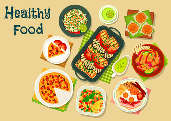 Tasty food for breakfast menu icon design