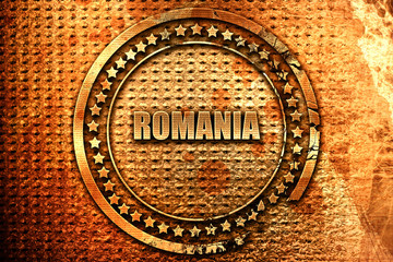 greetings from romania, 3D rendering, grunge metal stamp