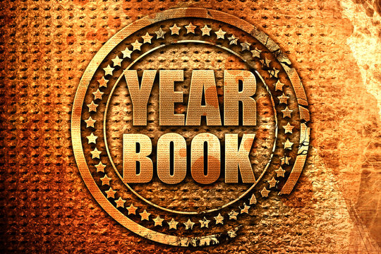 yearbook, 3D rendering, grunge metal stamp
