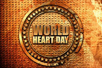world heart day, 3D rendering, grunge metal stamp