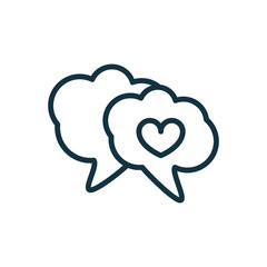 speech bubble with heart thin, line icon on white background; is