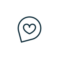 speech bubble with heart thin, line icon on white background; is