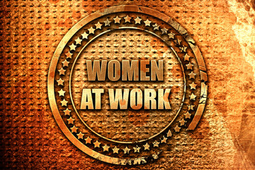 women at work, 3D rendering, grunge metal stamp