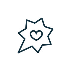 speech bubble with heart thin, line icon on white background; is