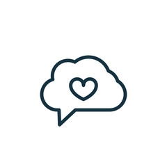 speech bubble with heart thin, line icon on white background; is