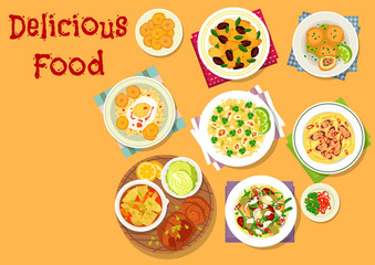 Appetizing dishes icon for lunch menu design