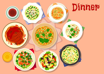Dinner dishes with dessert icon for menu design