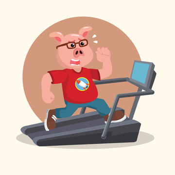 fat nerd pig running on treadmill