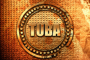 tuba, 3D rendering, grunge metal stamp