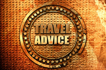 travel advice, 3D rendering, grunge metal stamp