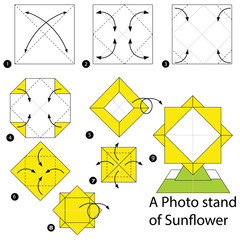  step by step instructions how to make origami A Photo Stand Of Sunflower.