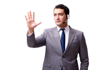 Handsome man with headset isolated on white