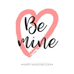 Brush drawing calligraphy heart card. Vector illustration