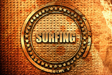 surfing, 3D rendering, grunge metal stamp