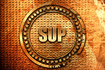 sup internet slang, 3D rendering, grunge metal stamp