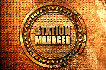 station manager, 3D rendering, grunge metal stamp