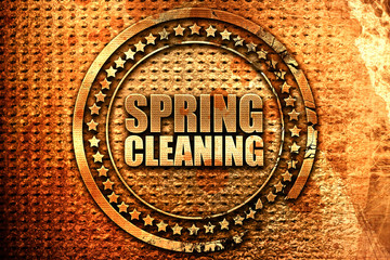 spring cleaning, 3D rendering, grunge metal stamp