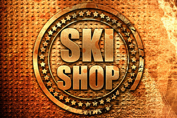ski shop, 3D rendering, grunge metal stamp