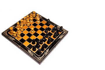 Wooden chessboard with chessmen