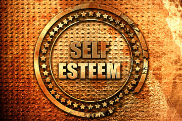self esteem, 3D rendering, grunge metal stamp