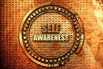 self awareness, 3D rendering, grunge metal stamp
