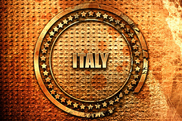 Greetings from italy, 3D rendering, grunge metal stamp