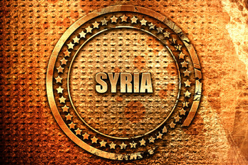 Greetings from syria, 3D rendering, grunge metal stamp