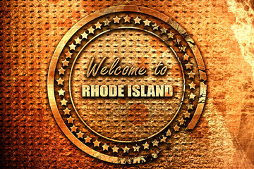 Welcome to rhode island, 3D rendering, grunge metal stamp