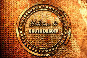 Welcome to south dakota, 3D rendering, grunge metal stamp