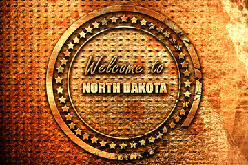 Welcome to north dakota, 3D rendering, grunge metal stamp