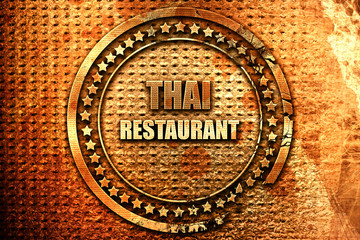 Delicious thai cuisine, 3D rendering, grunge metal stamp