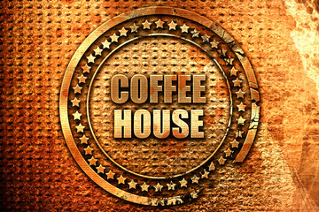 Coffee house sign, 3D rendering, grunge metal stamp