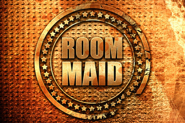 room maid, 3D rendering, grunge metal stamp